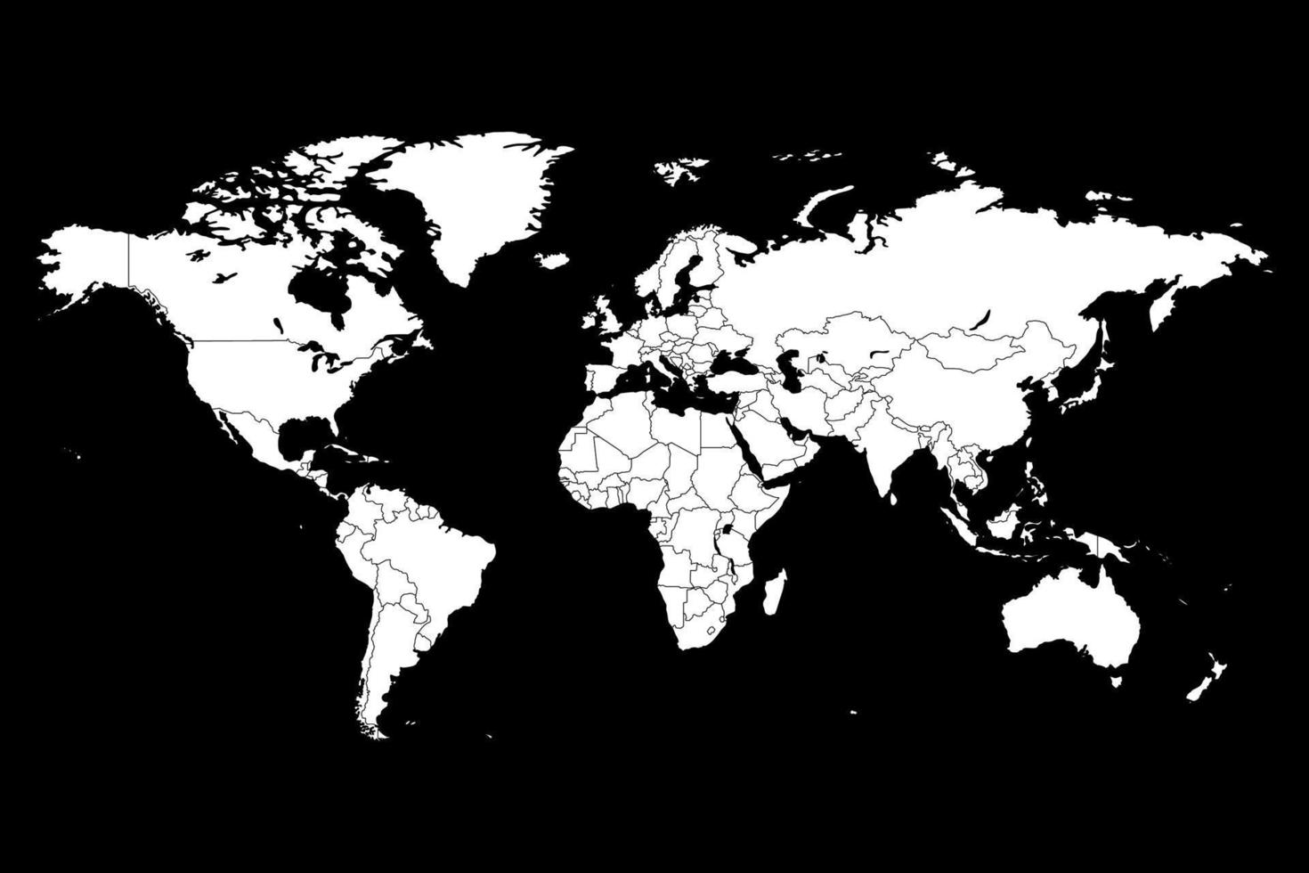 vector wereld kaart met land grenzen. monochroom atlas van wereld landen. kaart van de continenten. vector voorraad illustratie.