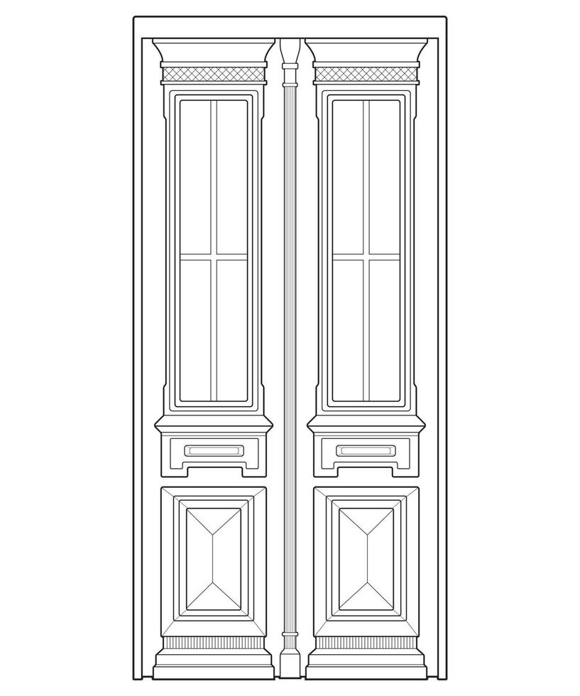 oud deur lijn vector kunst. oud deur geïsoleerd Aan wit achtergrond. oud deur in lijn kunst stijl vector. voor kleur boek