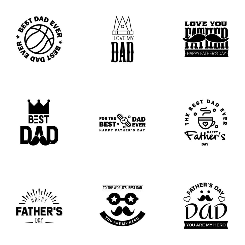 9 zwart reeks van vector gelukkig vaders dag typografie wijnoogst pictogrammen belettering voor groet kaarten banners t-shirt ontwerp vaders dag bewerkbare vector ontwerp elementen