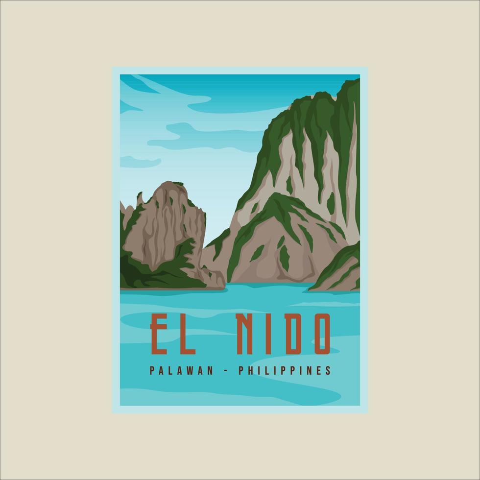 el nido Palawan strand poster minimalistische vector illustratie sjabloon grafisch ontwerp. Filippijnen eiland mijlpaal voor bedrijf reizen of milieu reclame