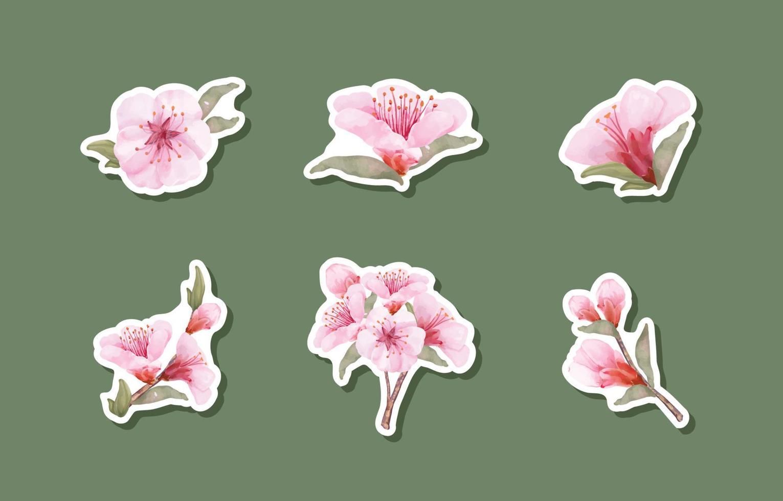 mooi perzik bloesem bloem sticker verzameling vector