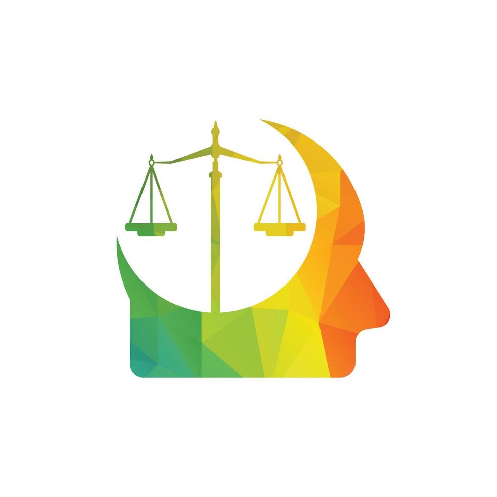 balans in de menselijk hoofd logo concept. hoofd icoon met een gerechtigheid gewicht schaal vector. vector