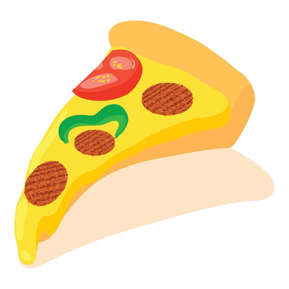 pizza plak icoon isometrische vector. driehoek pizza plak met vlees en groente vector