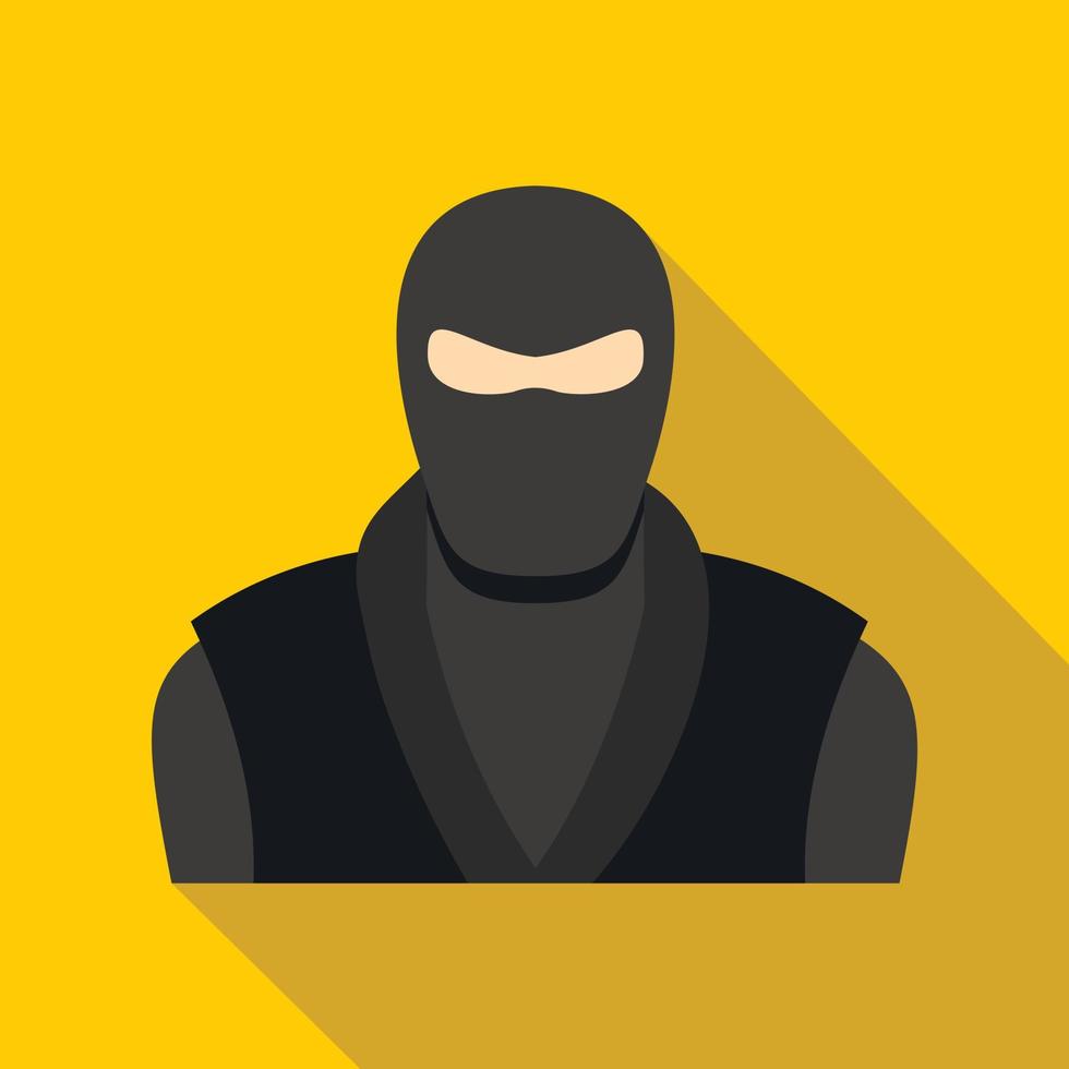 Ninja in zwart kleren en masker icoon, vlak stijl vector