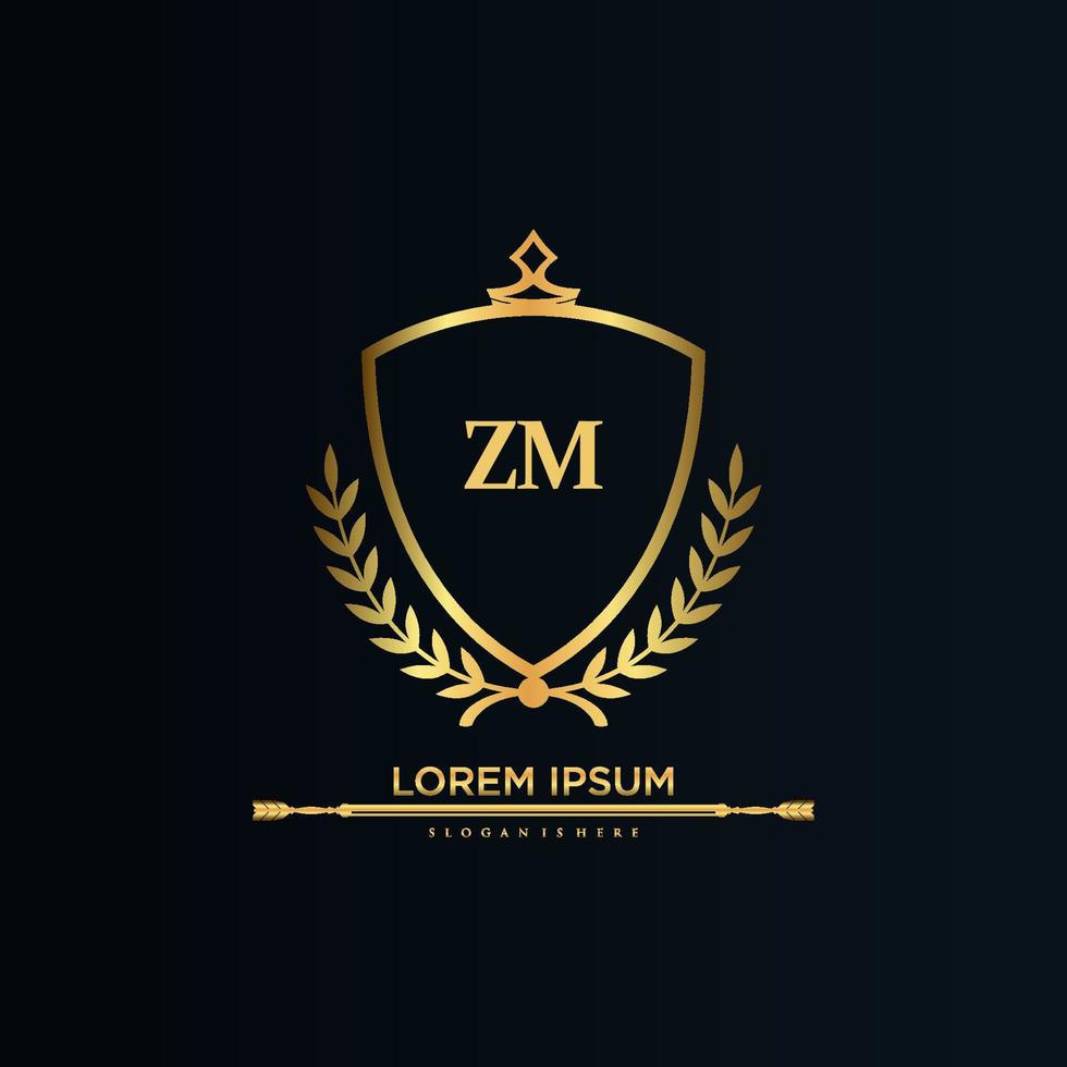 zm brief eerste met Koninklijk sjabloon.elegant met kroon logo vector, creatief belettering logo vector illustratie.