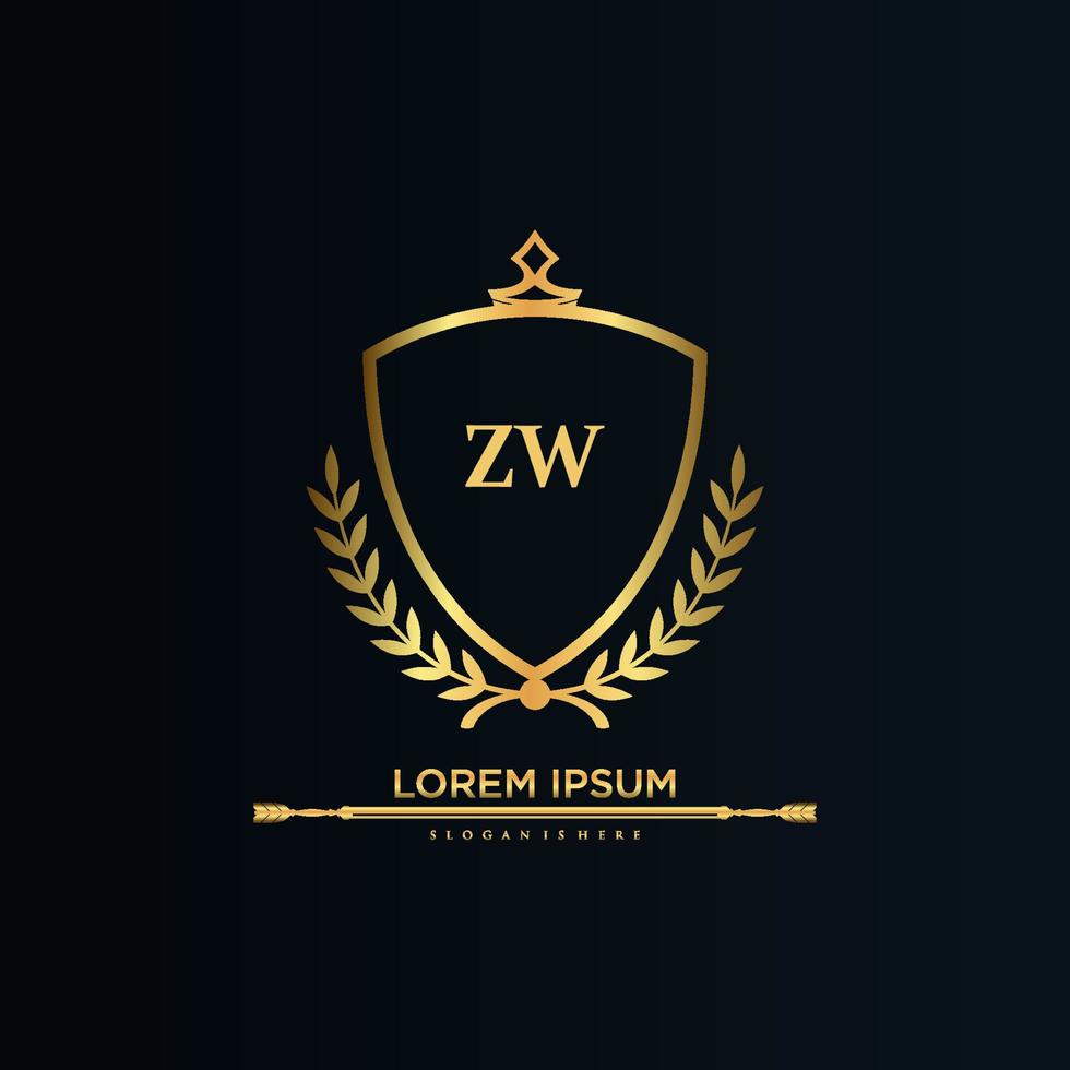 zw brief eerste met Koninklijk sjabloon.elegant met kroon logo vector, creatief belettering logo vector illustratie.