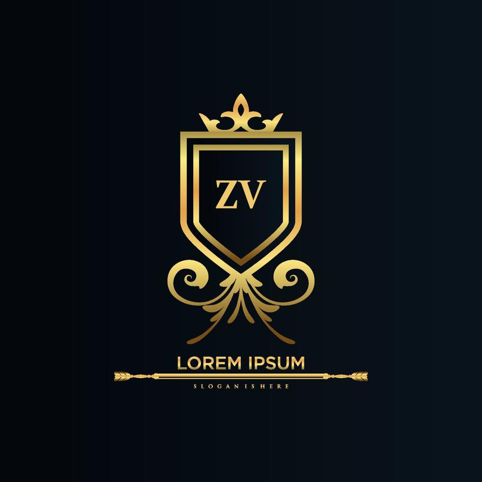 zv brief eerste met Koninklijk sjabloon.elegant met kroon logo vector, creatief belettering logo vector illustratie.