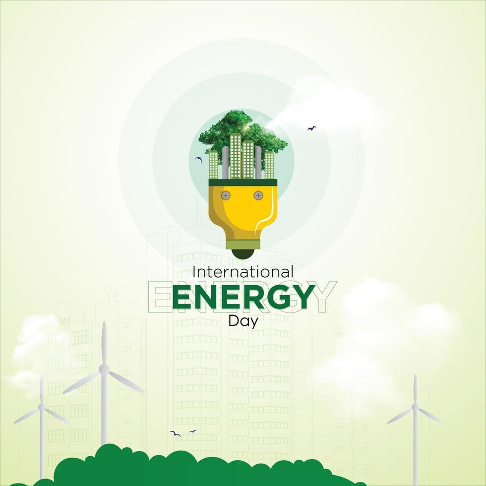 Internationale energie dag concept, wereld milieu dag nationaal energie behoud dag. opslaan de planeet opslaan energie en creëren een groen milieuvriendelijk wereld. groen energie, ecologie, en milieu vector