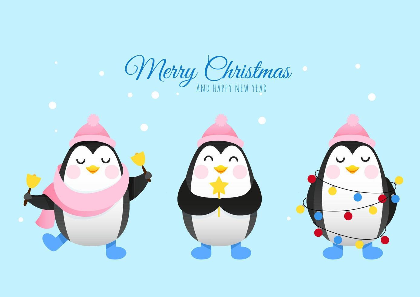 drie schattig pinguïns met een nieuw jaar slinger wens vrolijk Kerstmis vector