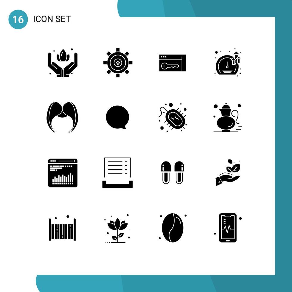 16 universeel solide glyph tekens symbolen van hipster groei browser snelheid meter bewerkbare vector ontwerp elementen