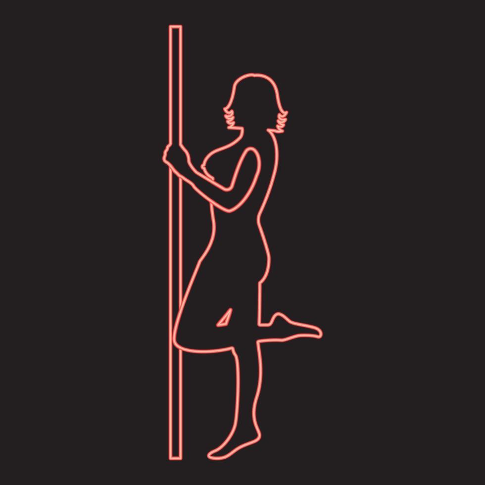 neon striptease performer vrouw Aan buis rood kleur vector illustratie beeld vlak stijl