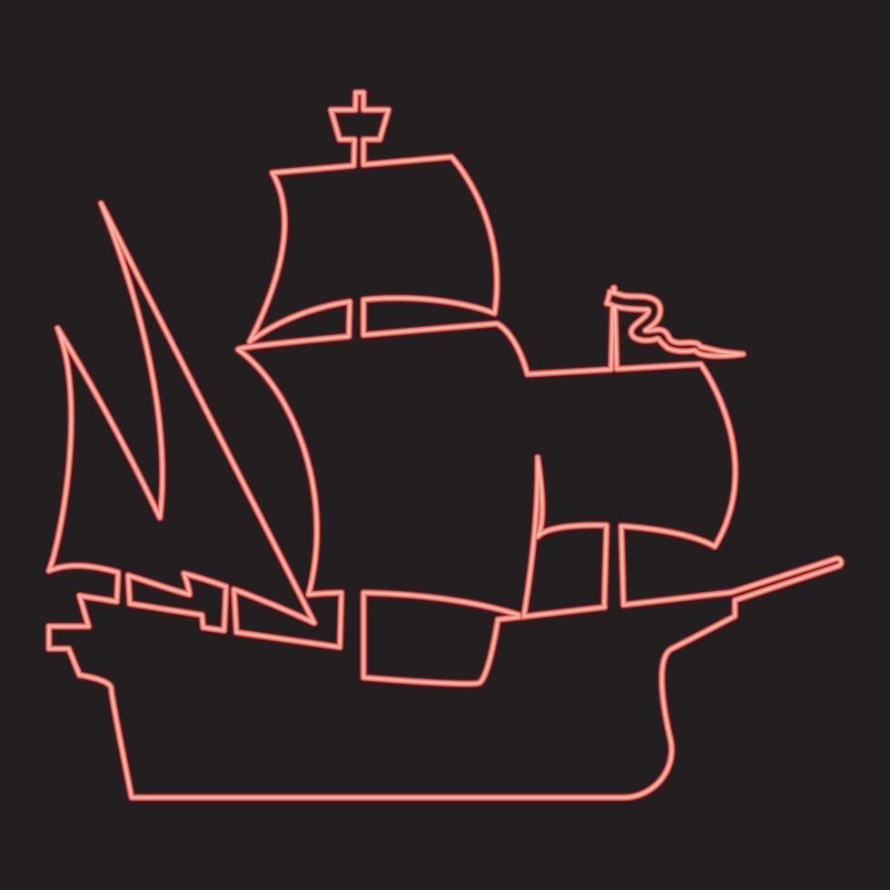 neon middeleeuws schip rood kleur vector illustratie beeld vlak stijl