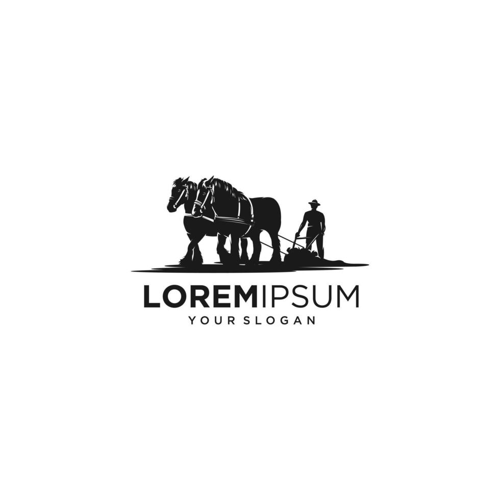 paard ploegen silhouet logo ontwerpen vector