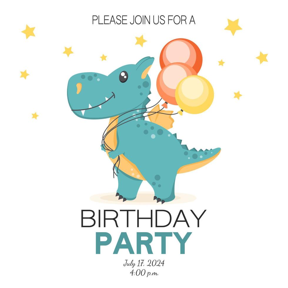 verjaardag uitnodiging kaart met dinosaurus. vector illustratie.
