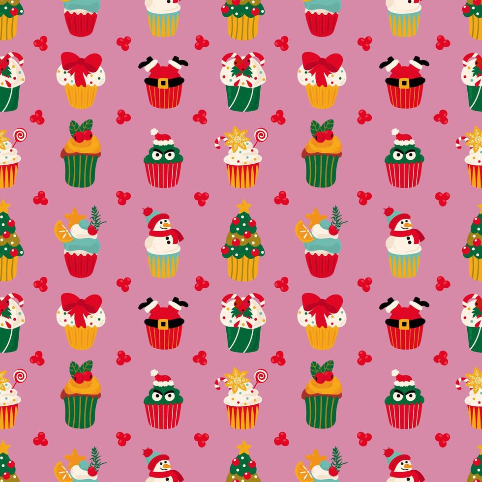 naadloos patroon met Kerstmis cupcakes. ontwerp voor kleding stof, textiel, behang, verpakking, omhulsel papier. vector