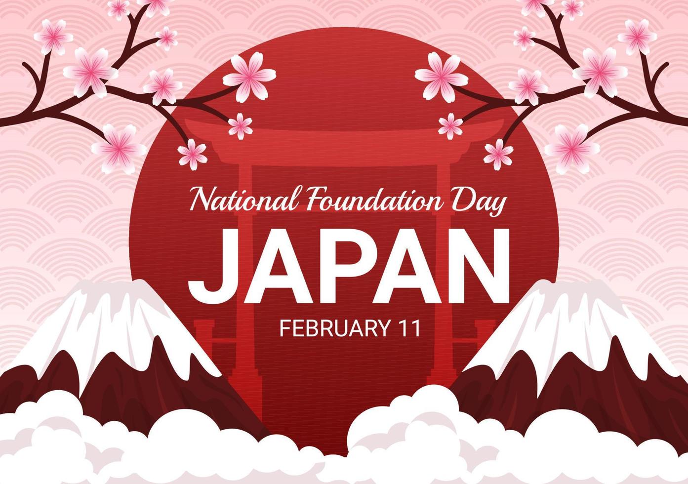 gelukkig Japan nationaal fundament dag Aan februari 11 met beroemd Japans oriëntatiepunten en vlag in vlak stijl tekenfilm hand- getrokken Sjablonen illustratie vector