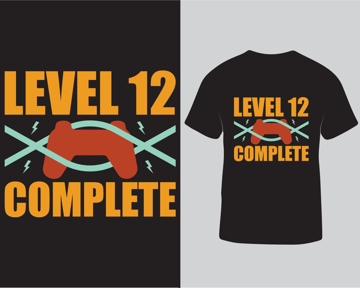 niveau 12 compleet gaming t-shirt ontwerp, gamer t-shirt ontwerp vector illustratie vrij downloaden