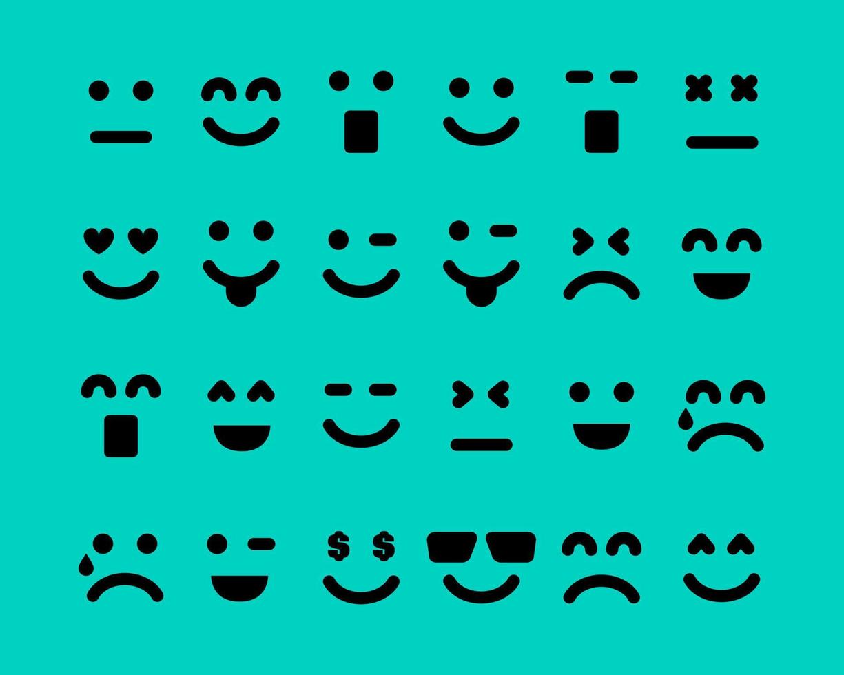 tekenfilm gezichten met emoties. reeks van twintig vier verschillend emoticons. vector illustratie