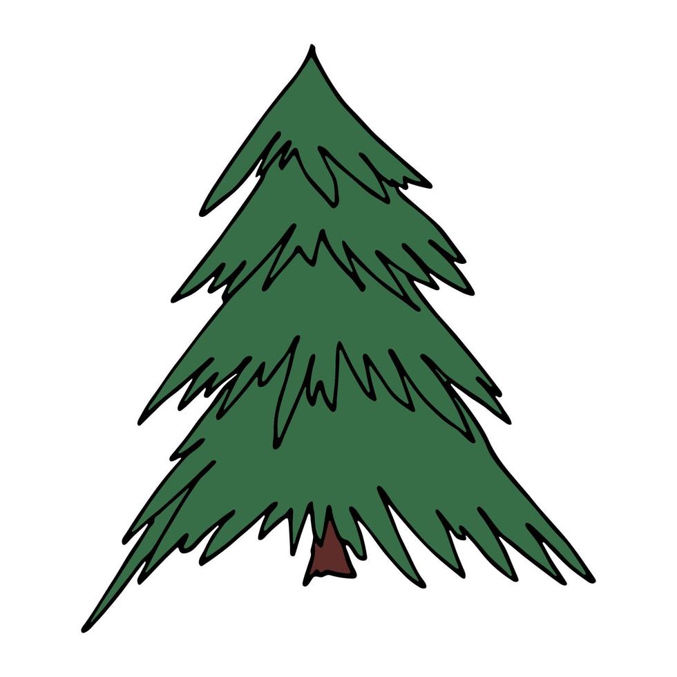 Kerstmis boom hand- getrokken clip art. net tekening. single element voor kaart, afdrukken, web, ontwerp, decor vector