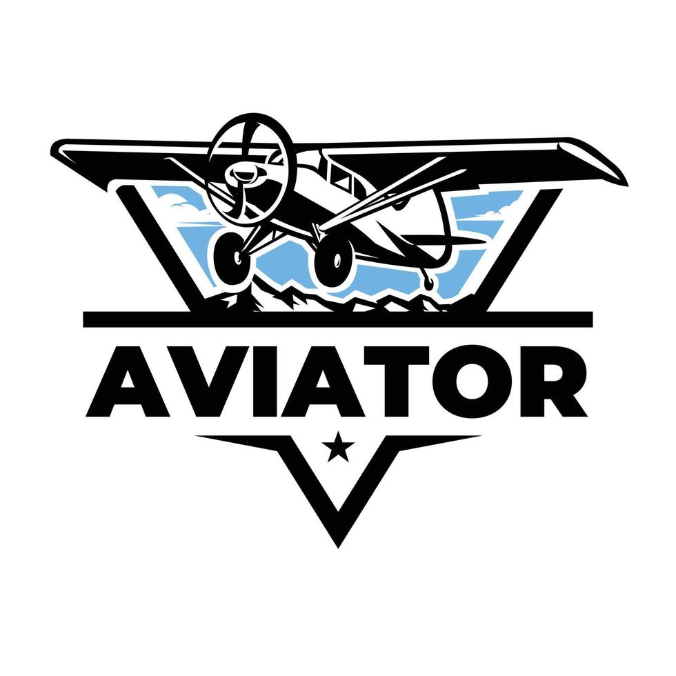 premie vliegenier logo embleem. klein propeller vlak vliegtuig vector geïsoleerd