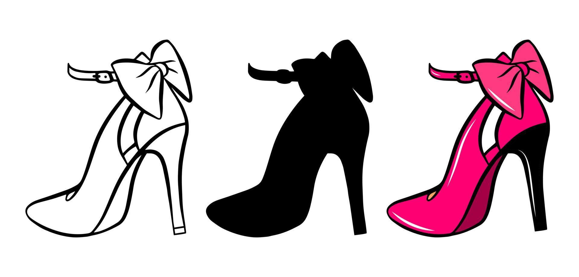 vrouw schoenen icoon reeks geïsoleerd Aan wit achtergrond. kleurrijk hand- getrokken vector mode illustratie. schoonheid en aantrekkingskracht schets silhouet. logo ontwerp element.