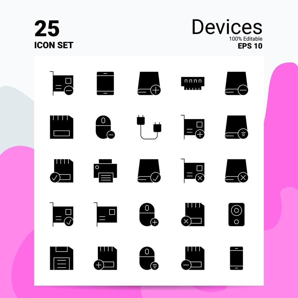 25 apparaten icoon reeks 100 bewerkbare eps 10 bestanden bedrijf logo concept ideeën solide glyph icoon ontwerp vector