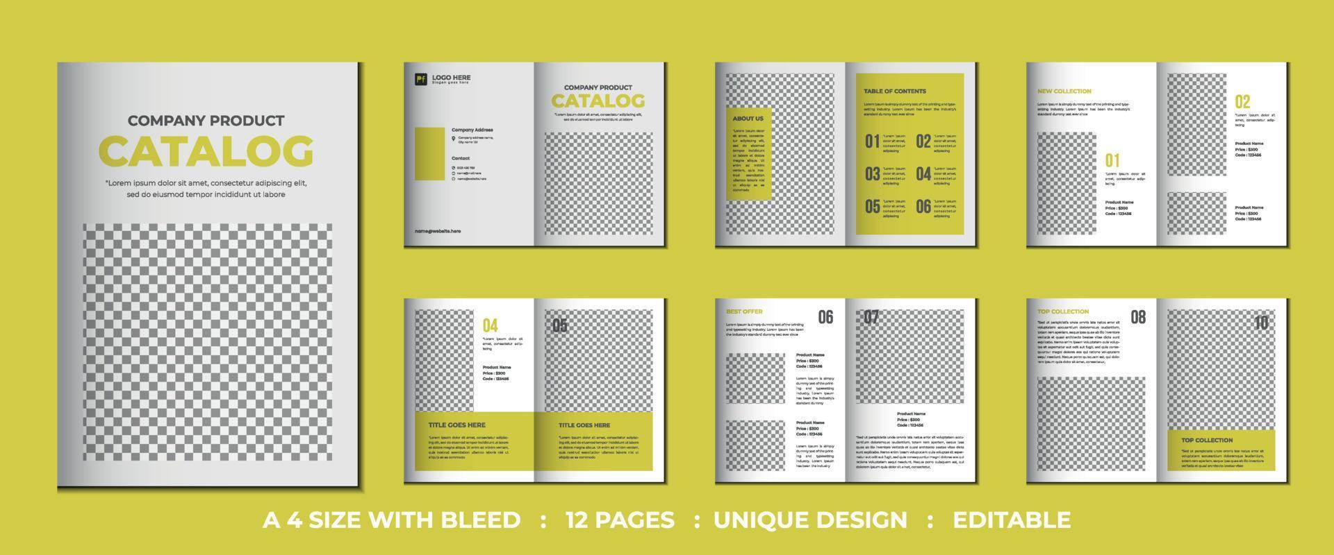 12 Pagina's minimalistische modern en creatief bedrijf profiel of bedrijf tweevoudig brochure catalogus ontwerp vector sjabloon