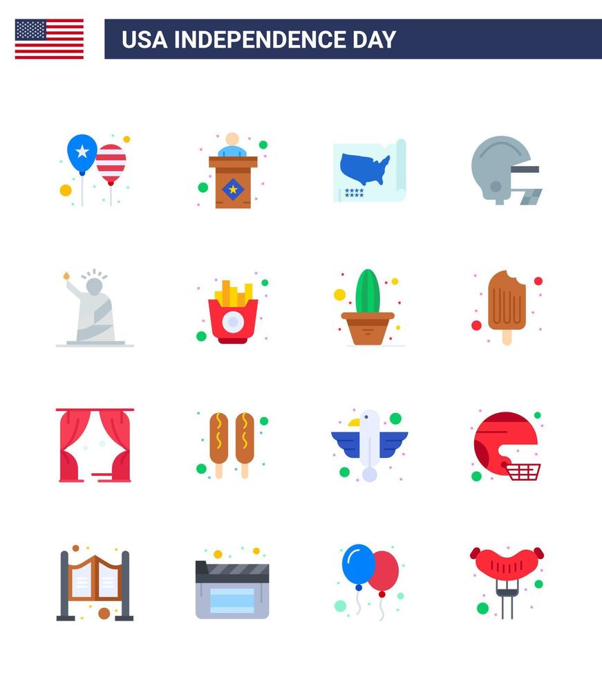 gelukkig onafhankelijkheid dag 4e juli reeks van 16 flats Amerikaans pictogram van vrijheid helm teken Amerikaans voetbal Verenigde Staten van Amerika bewerkbare Verenigde Staten van Amerika dag vector ontwerp elementen