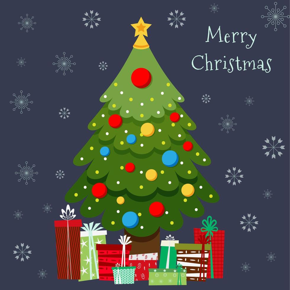 Kerstmis illustratie met Kerstmis boom en geschenk dozen. winter ontwerp. gelukkig nieuw jaar. vector