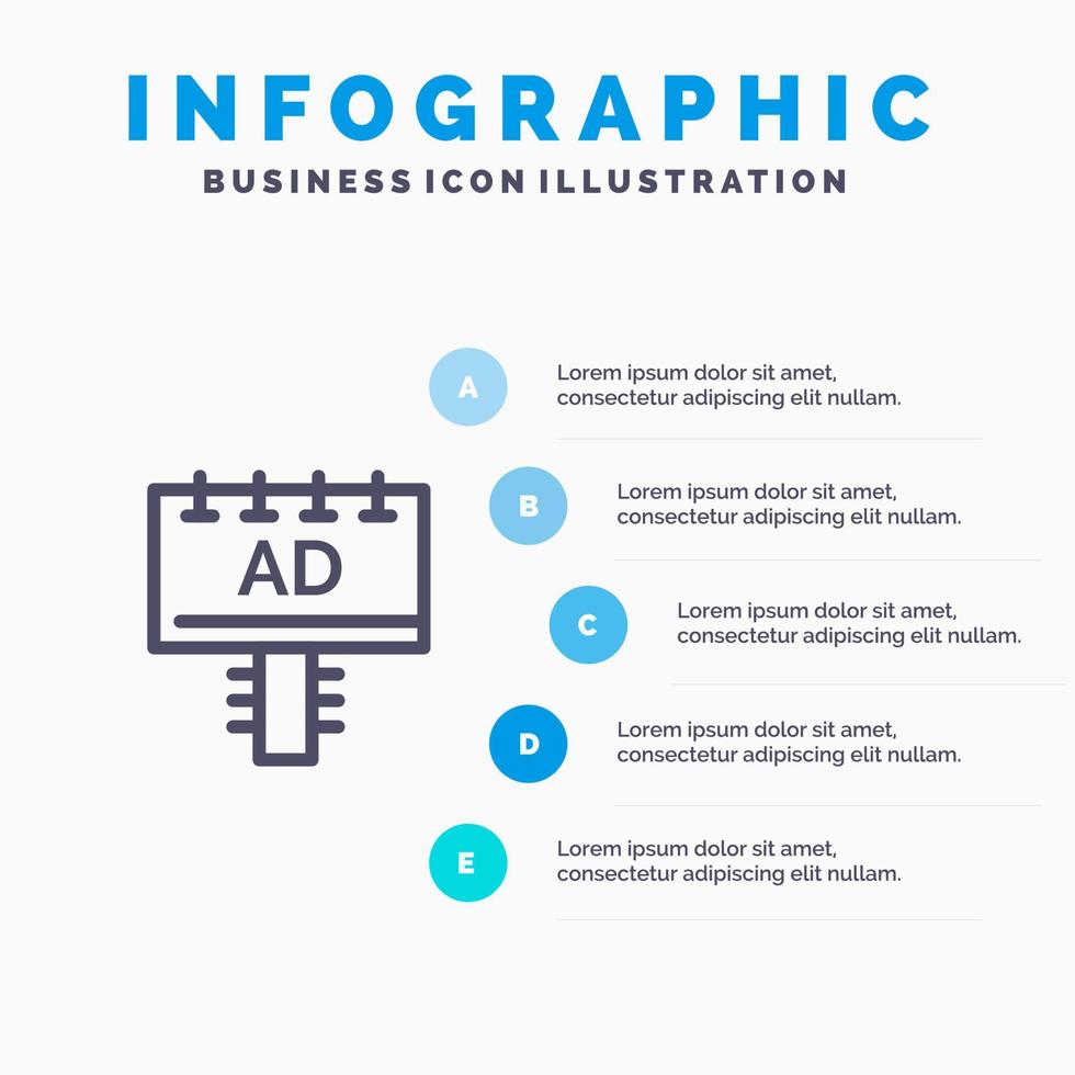 advertentie bord reclame uithangbord lijn icoon met 5 stappen presentatie infographics achtergrond vector