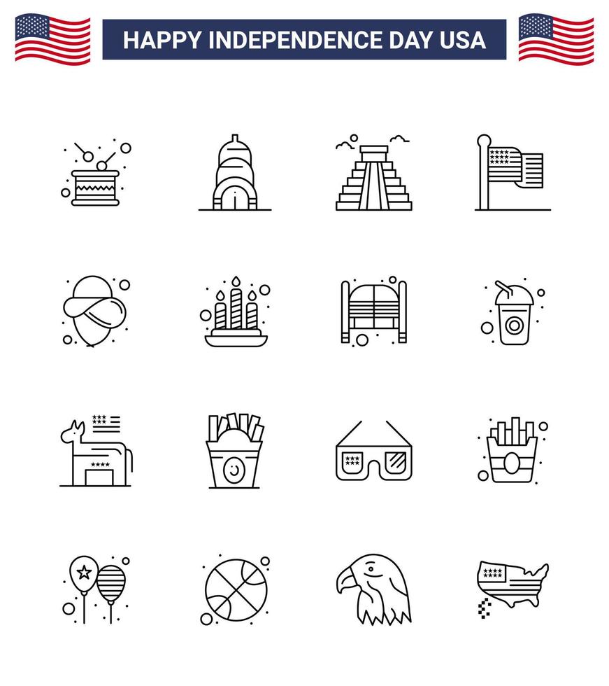 16 creatief Verenigde Staten van Amerika pictogrammen modern onafhankelijkheid tekens en 4e juli symbolen van cowboy Verenigde Staten van Amerika gebouw dankzegging Amerikaans bewerkbare Verenigde Staten van Amerika dag vector ontwerp elementen