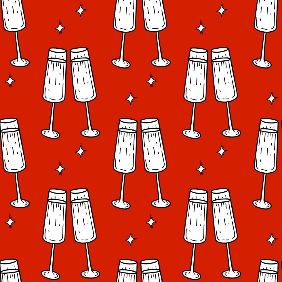 naadloos patroon met bril van Champagne in tekening stijl vector