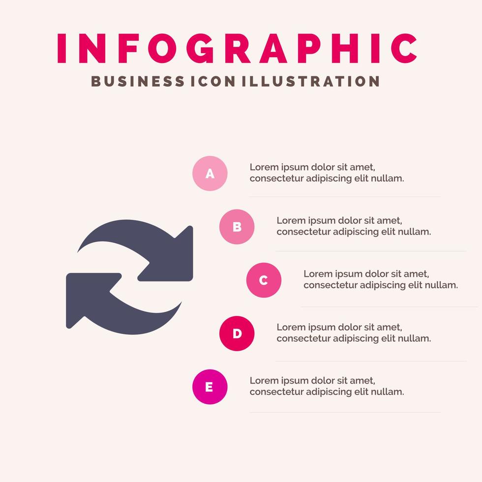 vernieuwen herladen draaien herhaling solide icoon infographics 5 stappen presentatie achtergrond vector