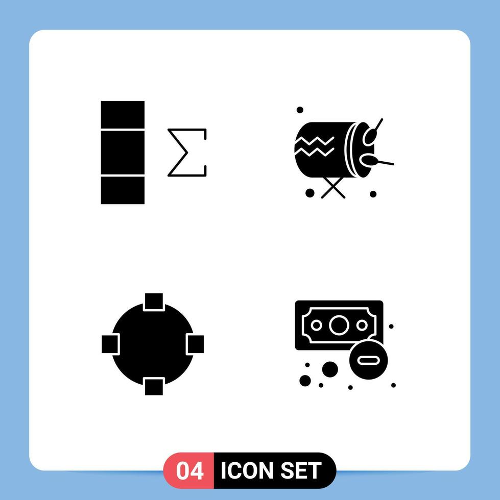 4 thematisch vector solide glyphs en bewerkbare symbolen van kolom points trommel Aankondiging economie bewerkbare vector ontwerp elementen