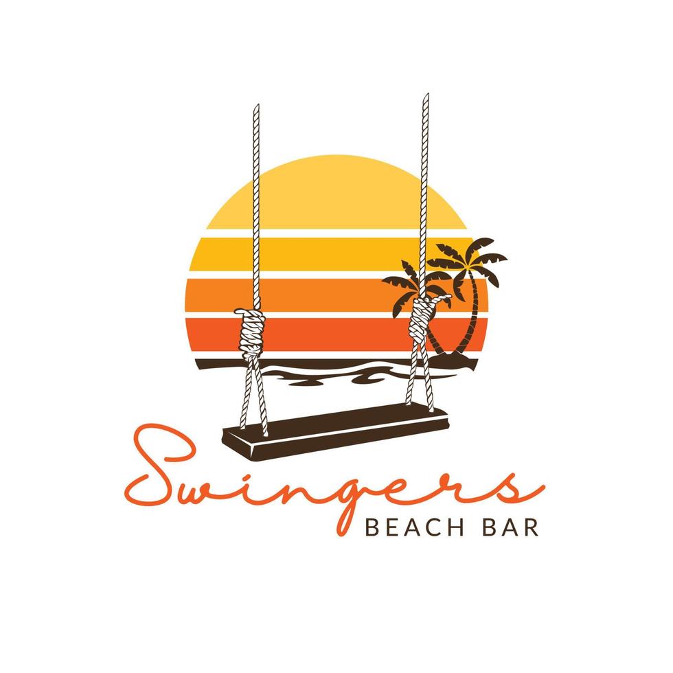 zonsondergang strand vector illustratie logo met touw stoel stoel, perfect voor t overhemd ontwerp, strand huis logo, strand restaurant logo