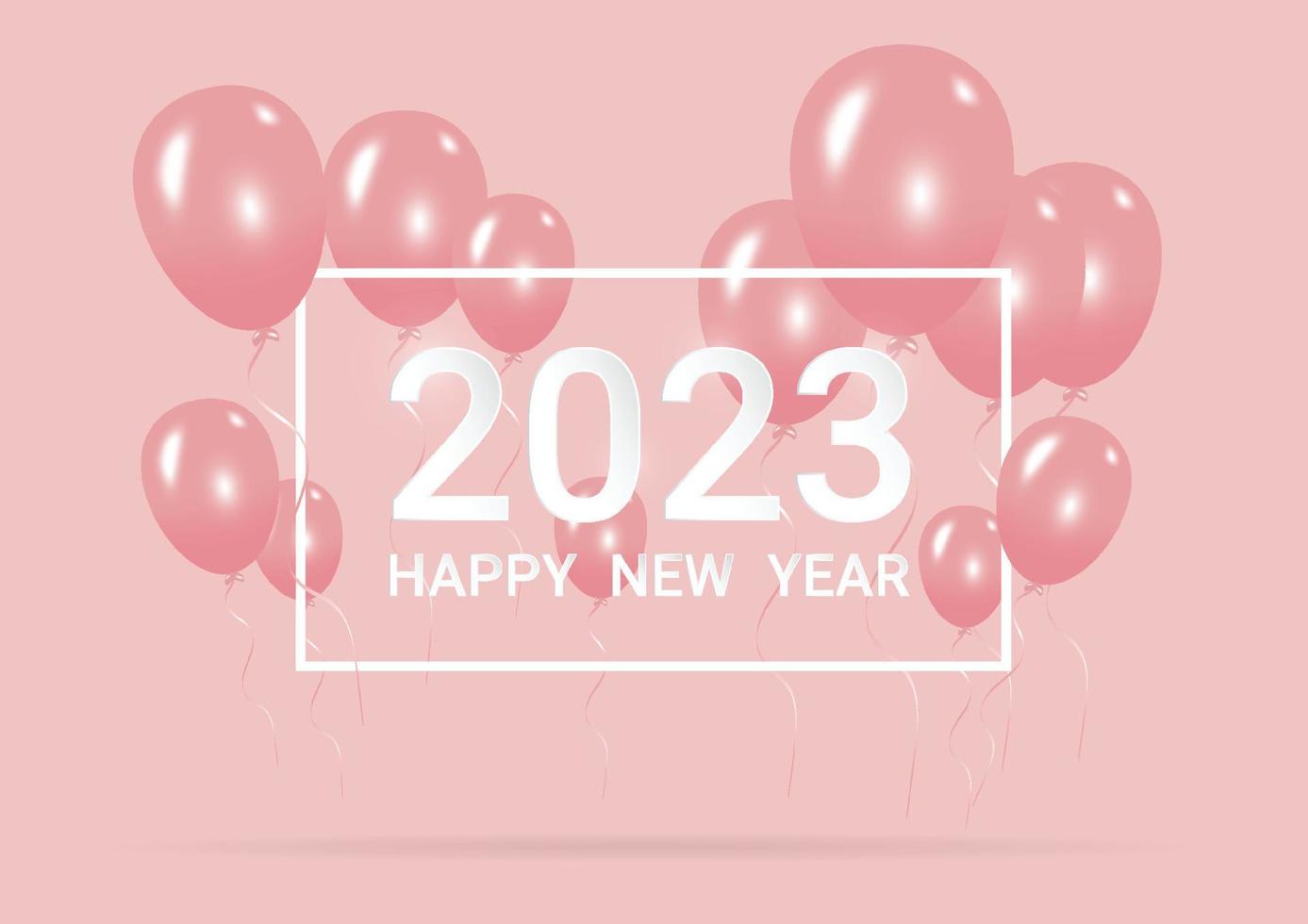 gelukkig nieuw jaar 2023 met creatief roze ballon concept Aan pastel roze achtergrond voor kopiëren ruimte. minimaal concept. vector illustratie