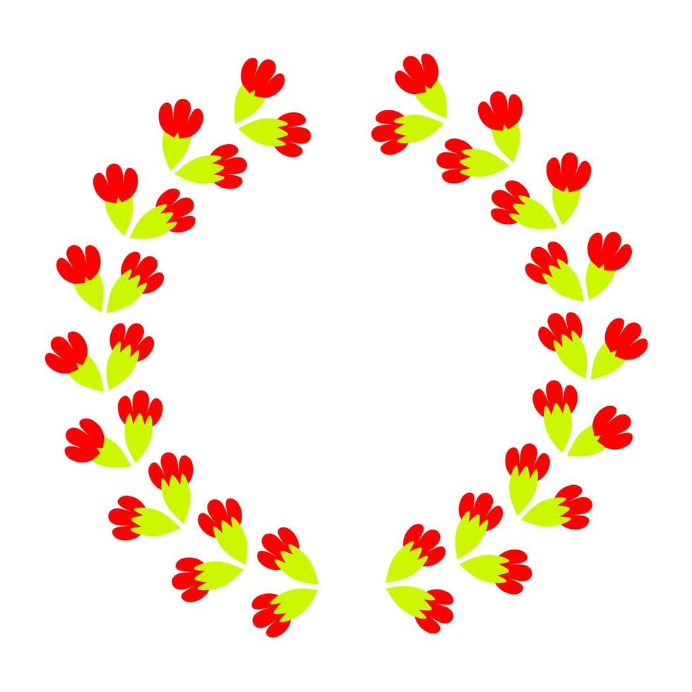 rood bloemen ronde kader in circulaire vorm Aan wit achtergrond. laurier krans sjabloon geschikt voor logo's, kransen, winnend ontwerpen, prijzen en onderscheidingen. vector illustratie.