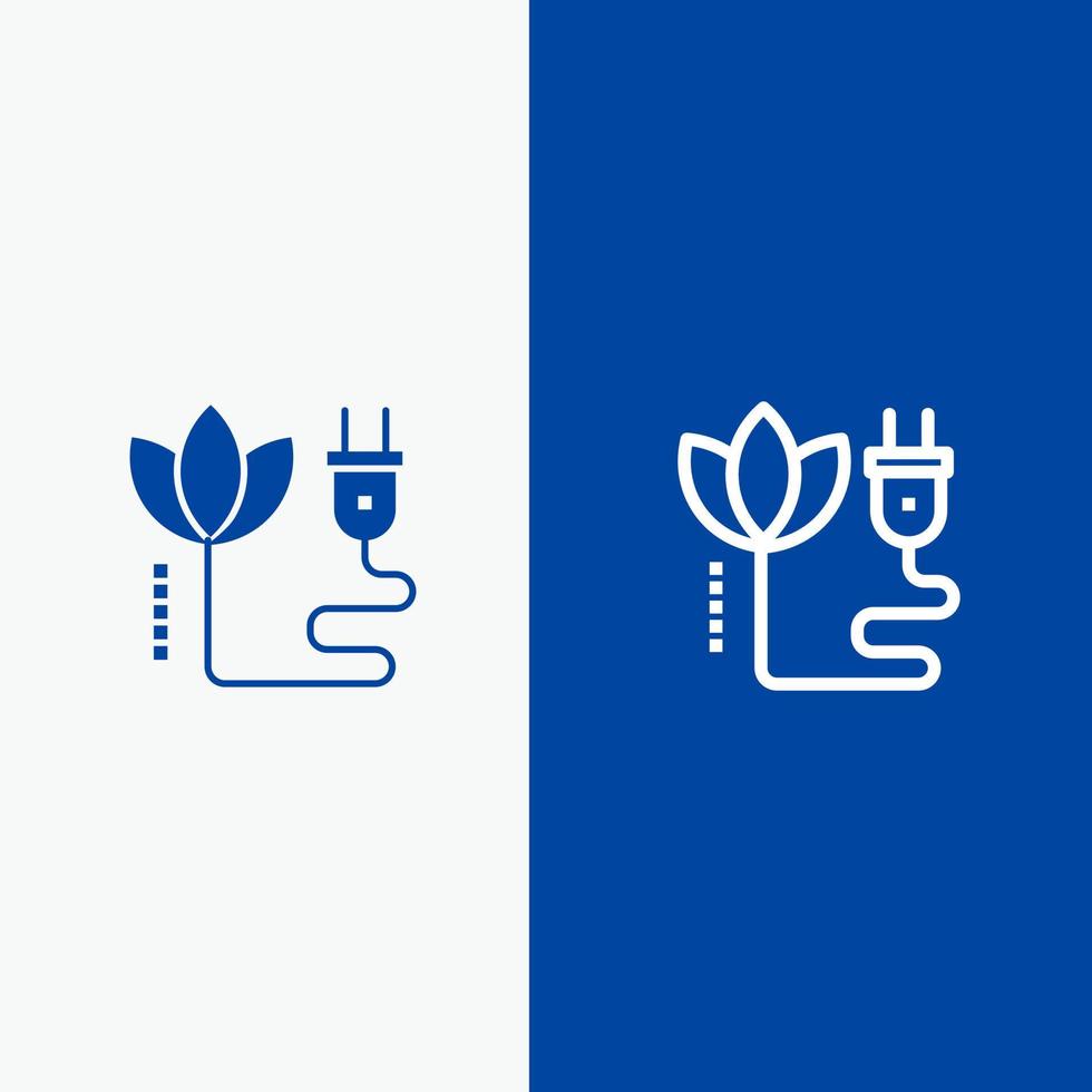 biomassa energie kabel plug lijn en glyph solide icoon blauw banier lijn en glyph solide icoon blauw banier vector