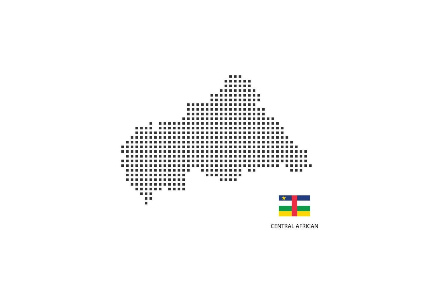 vector plein pixel stippel kaart van centraal Afrikaanse geïsoleerd Aan wit achtergrond met centraal Afrikaanse vlag.
