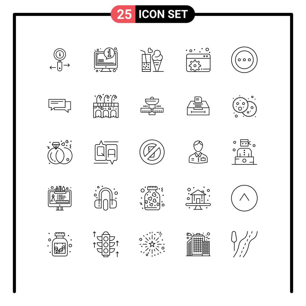 25 thematisch vector lijnen en bewerkbare symbolen van lay-out seo voedsel dashboard ijshoorntje bewerkbare vector ontwerp elementen