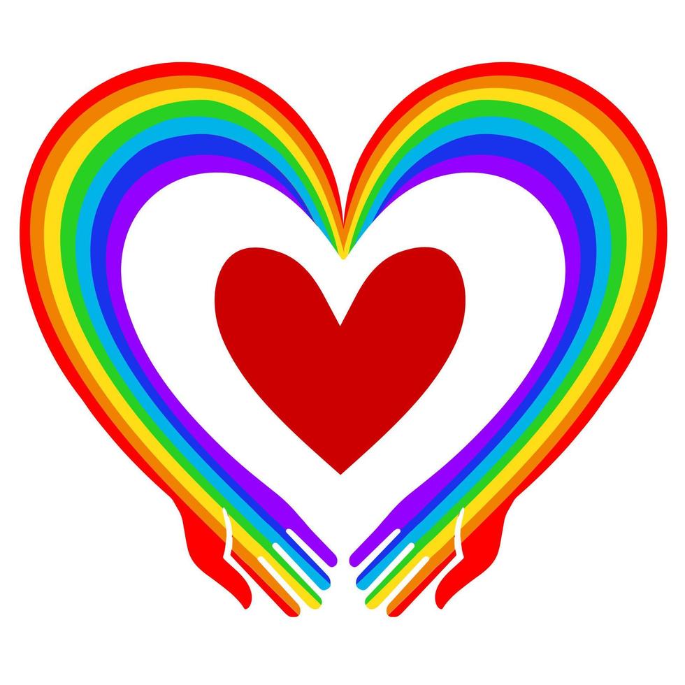 regenboog handen met hart vector illustratie. metafoor van liefde