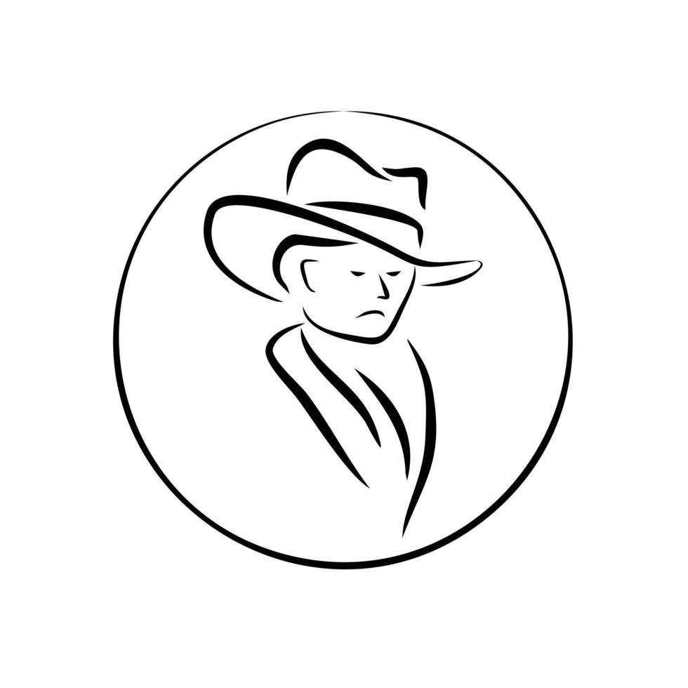 illustratie oud cowboy silhouet in de cirkel logo vector ontwerp