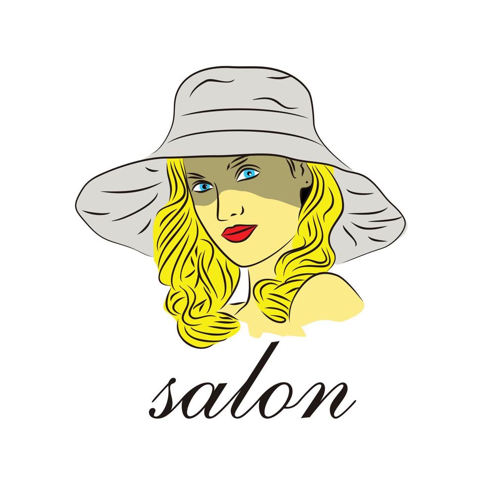 jong meisje schoonheid blond vervelend pet logo ontwerp voor salon bruids en mode of schoonheid leven stijl vector illustratie kleurrijk geïsoleerd teken en symbool
