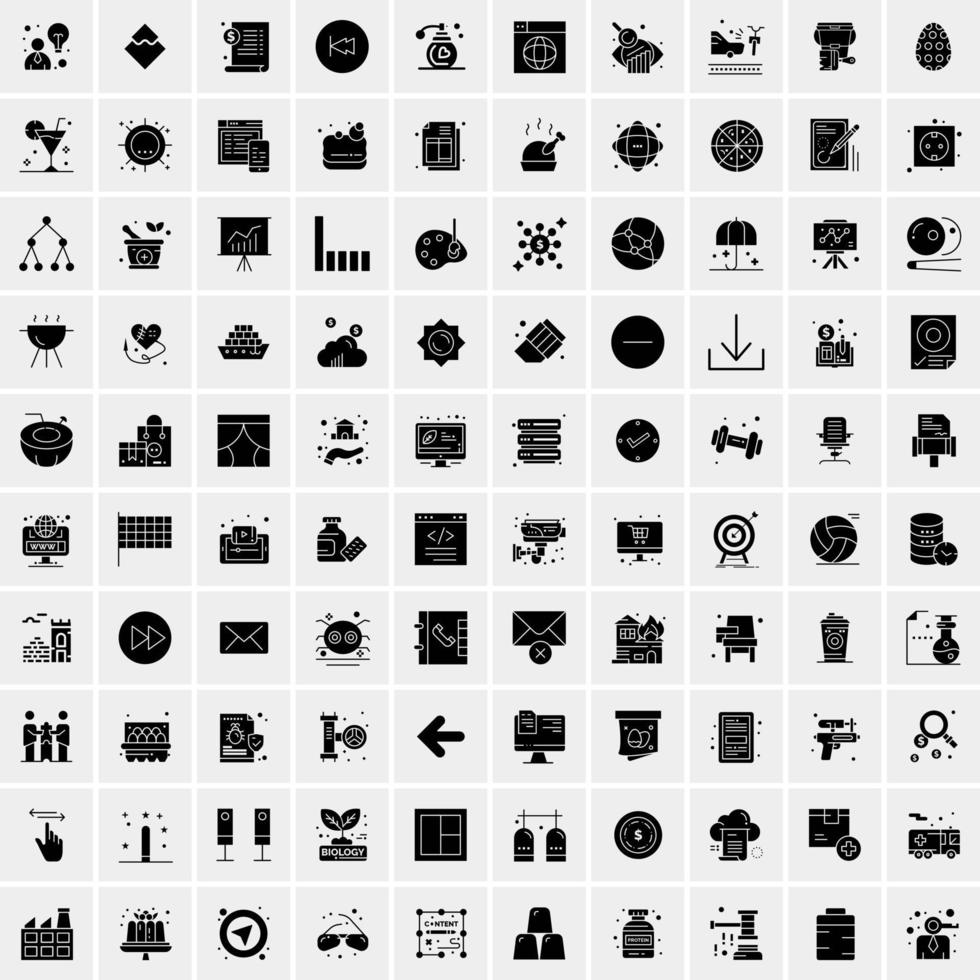 reeks van 100 bedrijf solide glyph pictogrammen vector