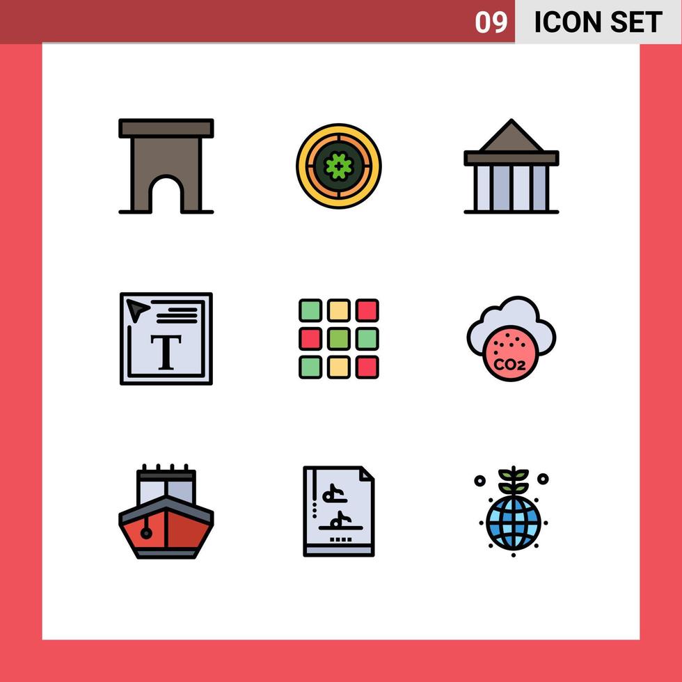 reeks van 9 modern ui pictogrammen symbolen tekens voor doopvont doopvont kleur zonnebloem kleur vullen in tekst rechtbank bewerkbare vector ontwerp elementen