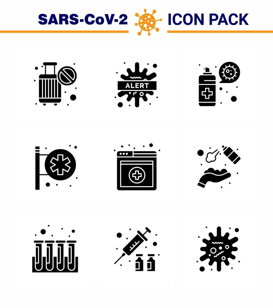 9 solide glyph zwart reeks van corona virus epidemie pictogrammen zo net zo medisch medisch centrum virus ziekenhuis uithangbord bescherming virale coronavirus 2019november ziekte vector ontwerp elementen