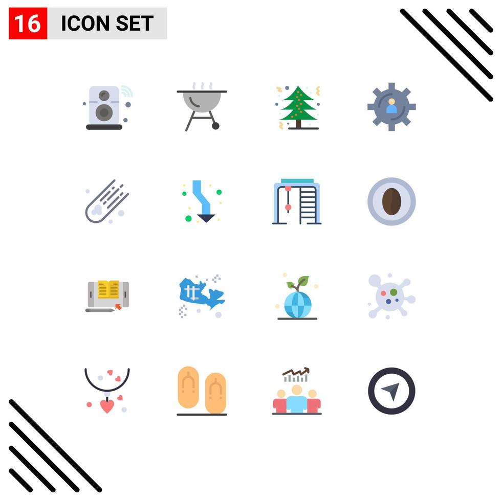 16 universeel vlak kleur tekens symbolen van komeet produktiviteit Kerstmis boom productie uitrusting bewerkbare pak van creatief vector ontwerp elementen