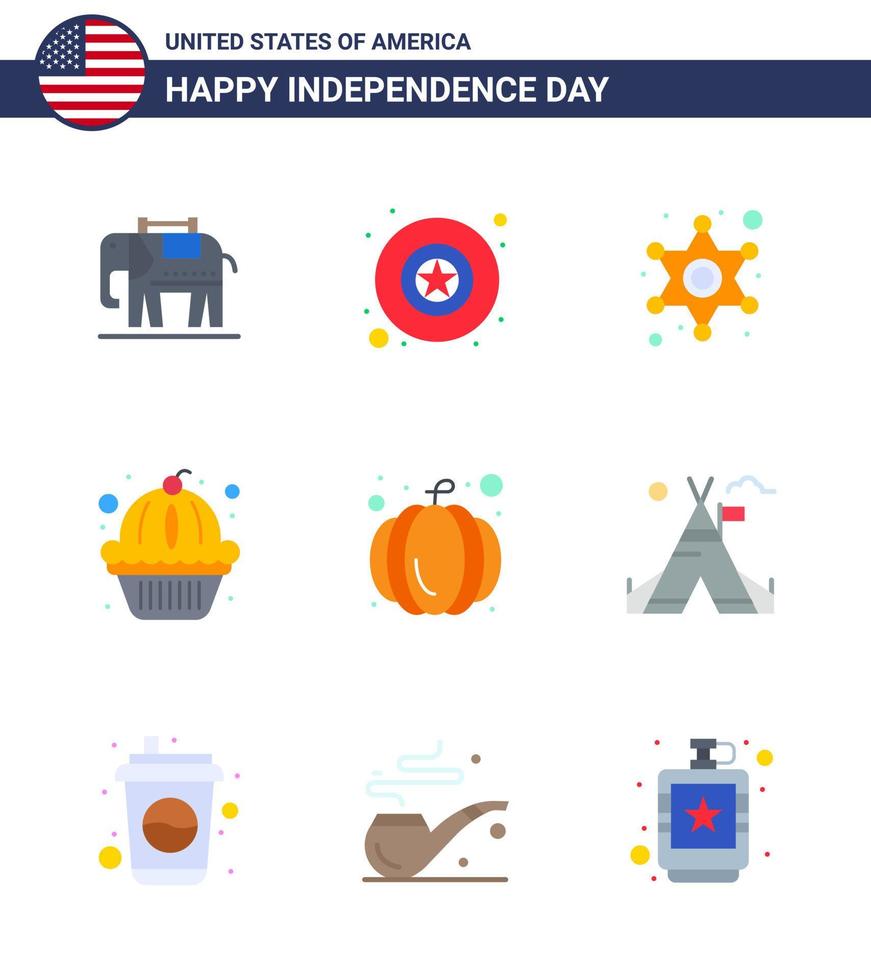 9 creatief Verenigde Staten van Amerika pictogrammen modern onafhankelijkheid tekens en 4e juli symbolen van tent vrij pompoen ster Amerikaans staten bewerkbare Verenigde Staten van Amerika dag vector ontwerp elementen
