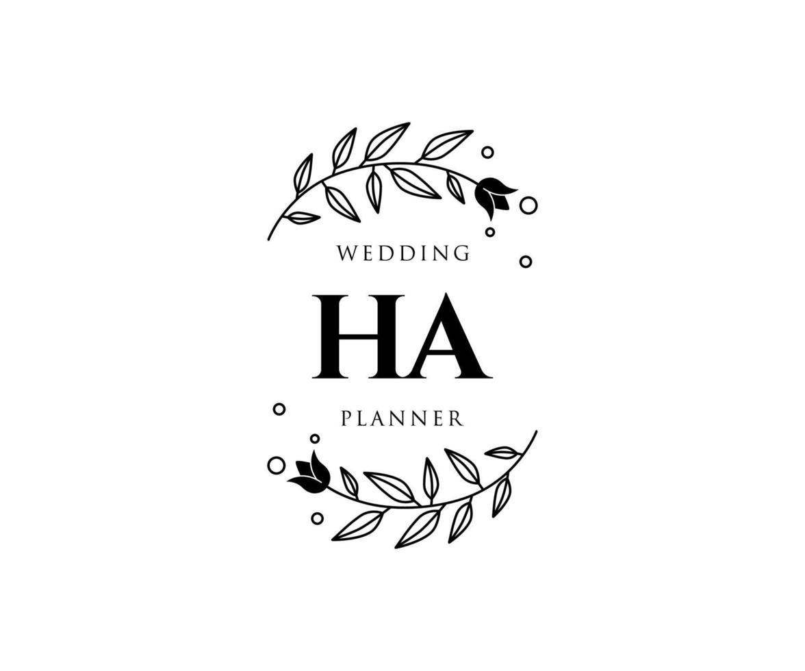 ha initialen brief bruiloft monogram logos verzameling, hand- getrokken modern minimalistisch en bloemen Sjablonen voor uitnodiging kaarten, opslaan de datum, elegant identiteit voor restaurant, boetiek, cafe in vector