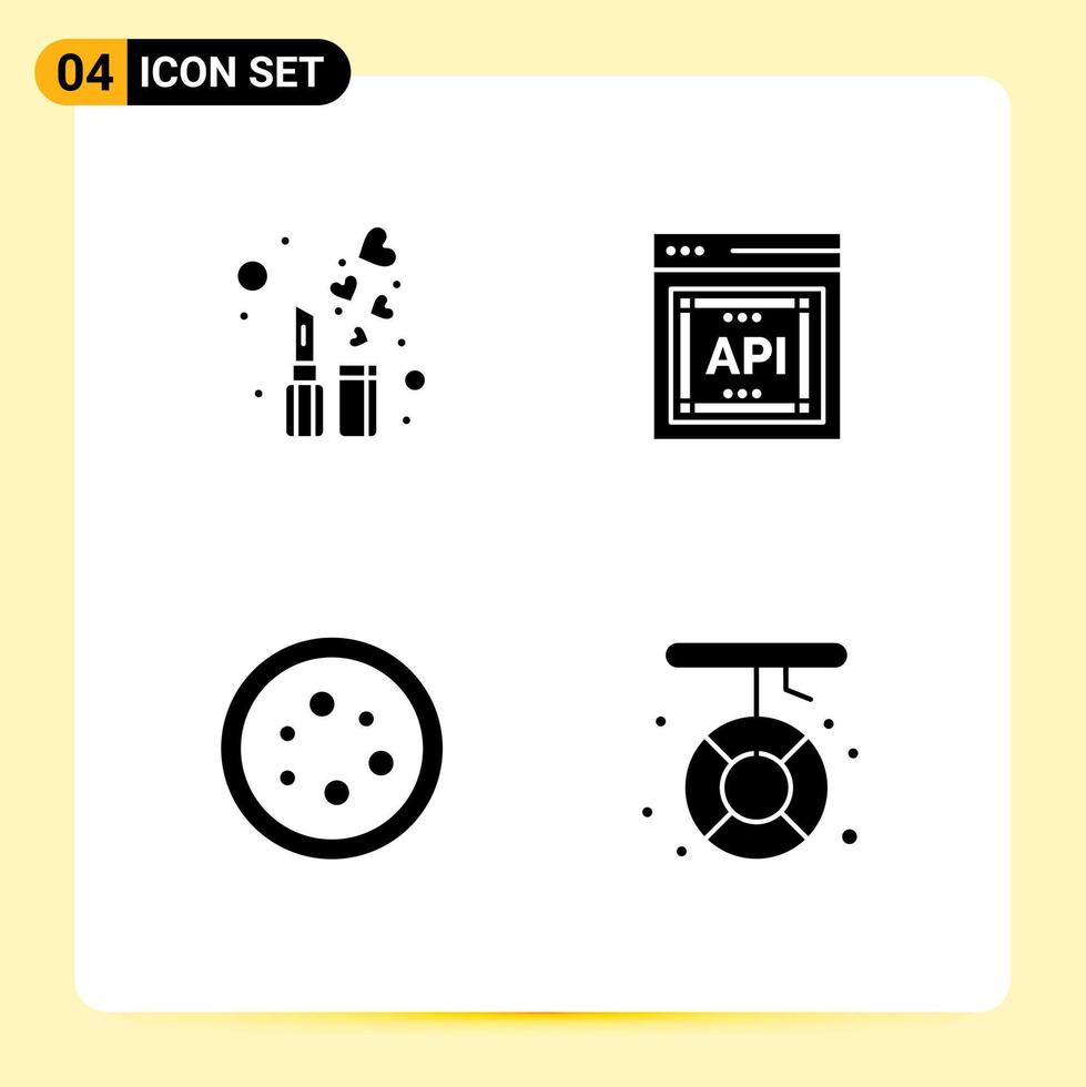 bewerkbare vector lijn pak van 4 gemakkelijk solide glyphs van schoonheid chemie lip stok toepassing programmeur koppel laboratorium bewerkbare vector ontwerp elementen